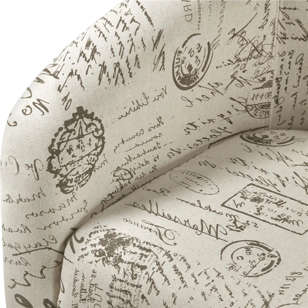 Barrel Accent Chair with Ottoman, Letter Print Fabric