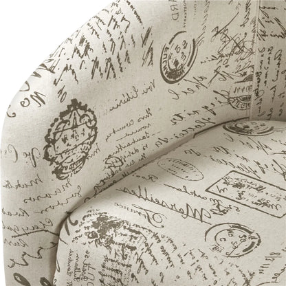 Barrel Accent Chair with Ottoman, Letter Print Fabric