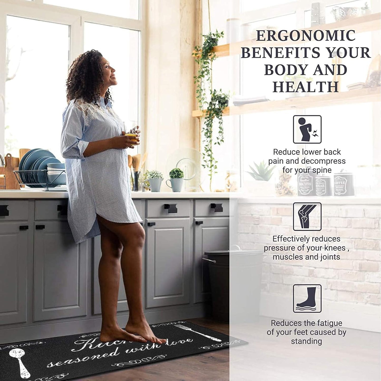 anti Fatigue Kitchen Mat Set of 2 Cushioned Kitchen Floor Mats Waterproof Kitchen Rugs Non Slip Kitchen Runner Rug Comfort Soft Standing Mat Carpets