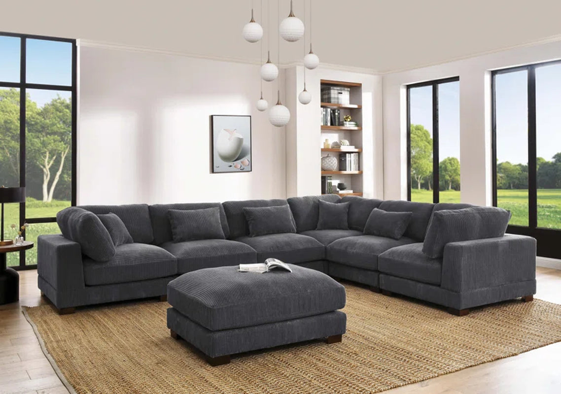 Arliz 7 - Piece 144" Wide Reversible Modular Corner Sectional with Ottoman