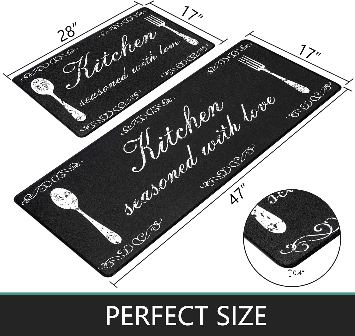 anti Fatigue Kitchen Mat Set of 2 Cushioned Kitchen Floor Mats Waterproof Kitchen Rugs Non Slip Kitchen Runner Rug Comfort Soft Standing Mat Carpets