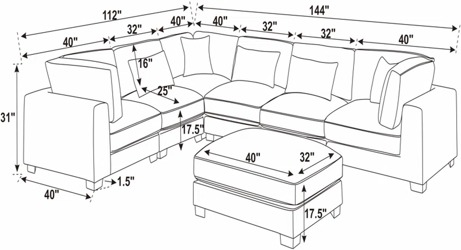 Arliz 7 - Piece 144" Wide Reversible Modular Corner Sectional with Ottoman