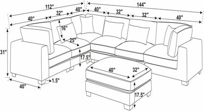Arliz 7 - Piece 144" Wide Reversible Modular Corner Sectional with Ottoman