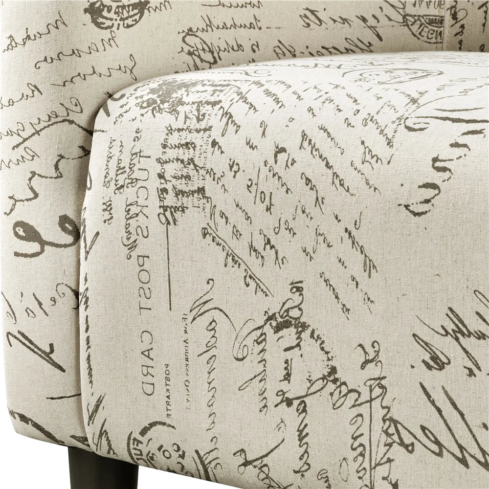 Barrel Accent Chair with Ottoman, Letter Print Fabric