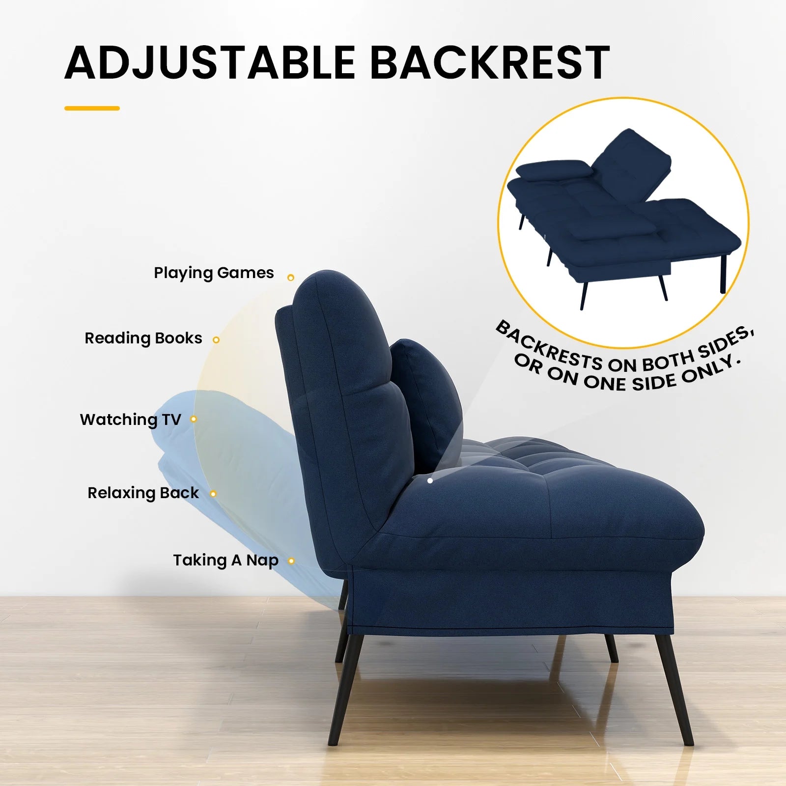 Cloud Comfort Convertible Futon Sofa Bed, Blue