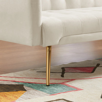 Modern Velvet Futon Sofa Bed,Convertible Sleeper Sofa Couch with 3 Adjustable Couch Loveseat with Metal Leg for Living Room and Bedroom,Beige