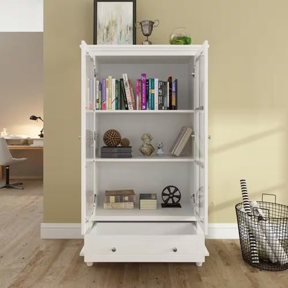 1-Drawer White Wooden Kids Tall Dresser with 3-Shelf : 31.5" L X15.7" W X55.1" H
