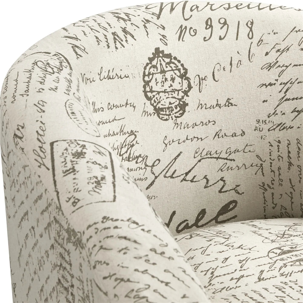 Barrel Accent Chair with Ottoman, Letter Print Fabric