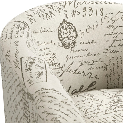Barrel Accent Chair with Ottoman, Letter Print Fabric