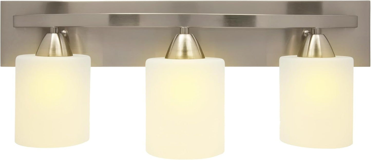 Vanity Light Fixture - Interior Bathroom Lighting Bar with Modern Milk Glass Shade - Bathroom Lights over Mirror Fixture for Powder Room - Brushed Nickel, 3 Lights, E26, Bulbs Not Included
