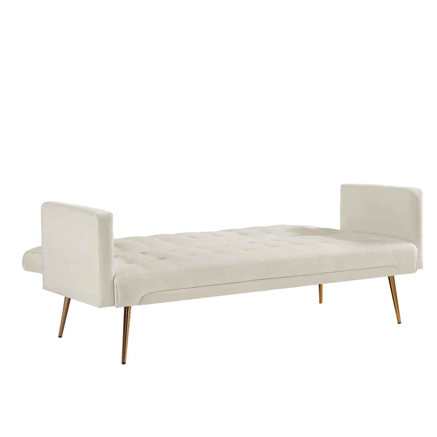 Modern Velvet Futon Sofa Bed,Convertible Sleeper Sofa Couch with 3 Adjustable Couch Loveseat with Metal Leg for Living Room and Bedroom,Beige